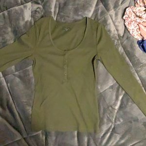 Army green long sleeve short neck line shirt